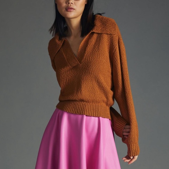 Anthropologie Maeve V-Neck Polo Honey Pullover Sweater Size Large New With Tags - Picture 13 of 13